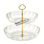 2‑Tier Ripple Dessert Stand With Gold Rim, 3 Colors Available